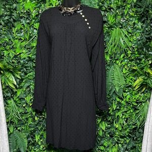 LOFT Dress Medium Black Dot Textured Long Sleeve Career‎ Cocktail Casual 3069